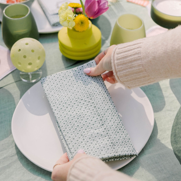 Dot & Grid Handblock Printed Napkin - S/2